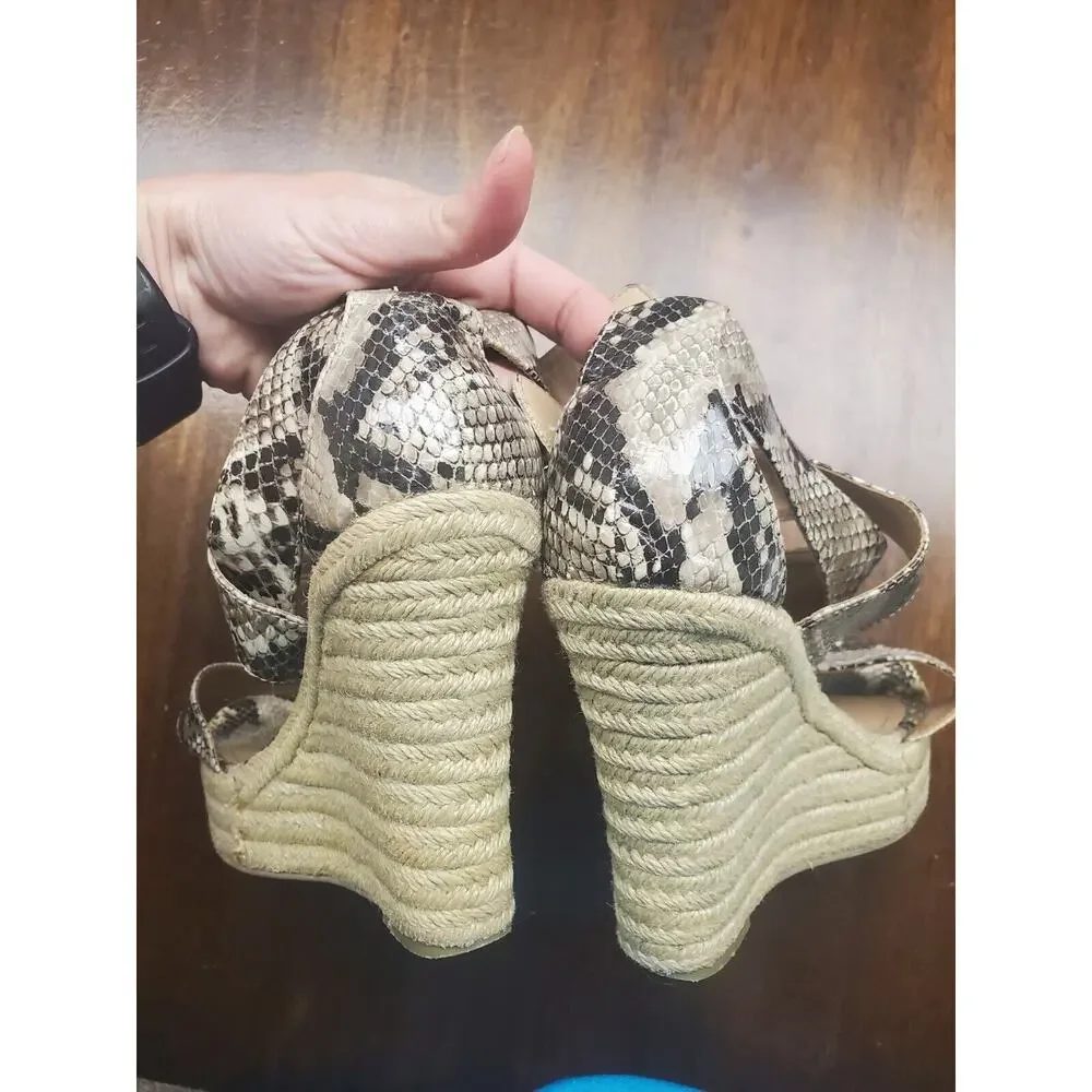 Steve Madden Snakeskin Chunky Strap Straw Wedges | Size 6.5